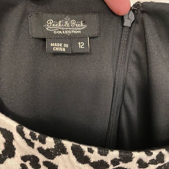 Peck & Peck Collection leopard print dress cream and black fit and flare size 12 - Picture 3 of 5